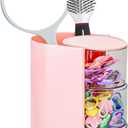 Luscinia Hair Accessories Organizer with Hair Brush Holder, Rotatable Makeup Brush and Jewelry Storage Box for Hair Clips, Earrings, Necklaces, Bracelets, Rings, and Daily Accessories (Pink, 3-Layer)