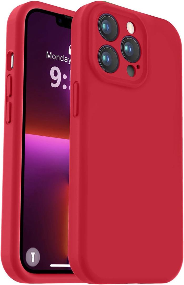 Vooii Compatible with iPhone 13 Pro Case, Liquid Silicone Upgrade, Camera Protection, Soft Anti-Scratch Microfiber Lining, Shockproof Phone Case for iPhone 13 Pro 6.1 inch - Red