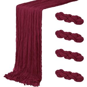 4 Pack Burgundy Cheesecloth Table Runner 20 x 120 inch Gauze Table Runners 10 FT Long, Semi Sheer Boho Cheese Cloth Fabric Table Runner Bulk for Party, Wedding, Baby Shower, Bridal Shower Decoration