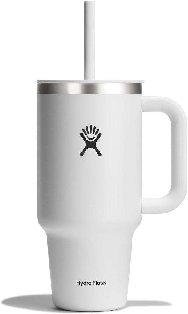 Hydro Flask 32 Oz Travel Tumbler with Handle, Lid and Straw - Insulated Stainless Steel in White