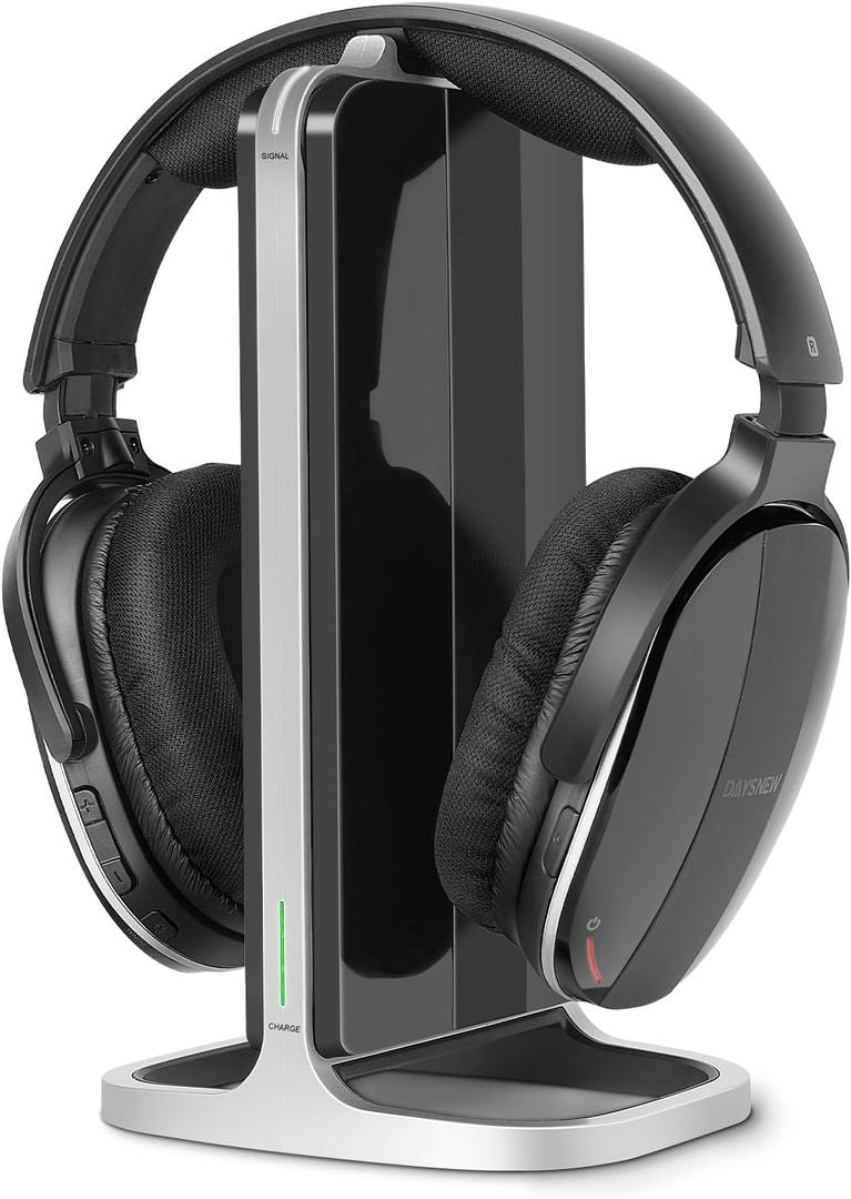 Wireless Headphones for TV Watching with Charging Dock & RF Transmitter, Senior-Friendly Over Ear TV Headset, Compatible with All Televisions (Black & Silver)