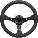 Universal 6 Bolts Racing Steering Wheel 320mm 12.5" Black Genuine Leather Grip Aluminum Frame Deep Dish Sports Drifting Steering Wheel with Horn Button