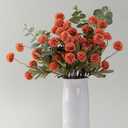 WILD WORKS Artificial Chrysanthemum Flowers, 10 Stems Faux Silk Pompon Mum Balls with Bendable Stems, Fall Wedding Centerpieces Decor, DIY Bouquet Fillers(Burnt Orange)
