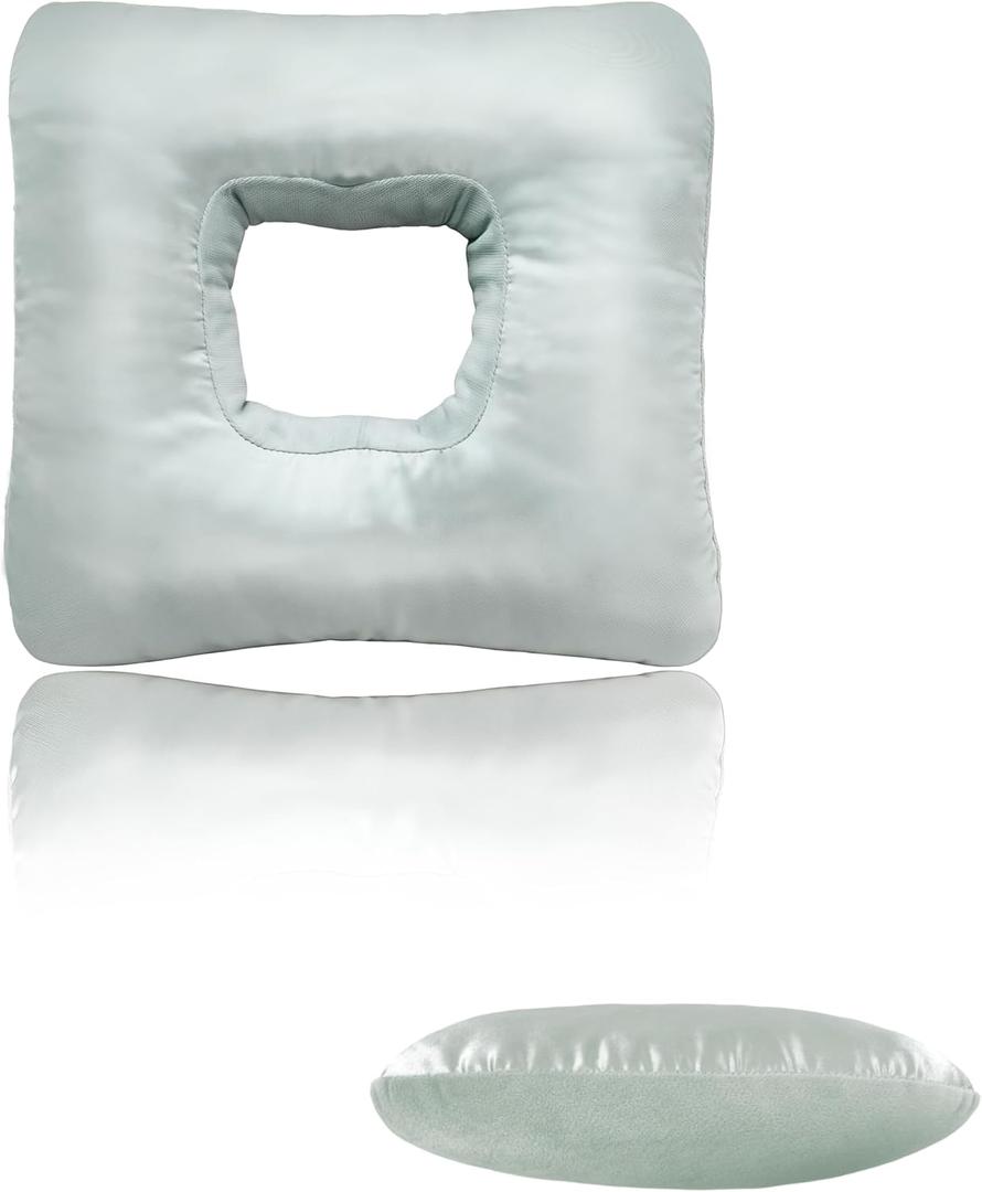 Ear Piercing Pillow for Side Sleepers with Ear-Shaped Hole for Ear Pain, Reversible Satin & Cotton Washable and Adjustable Ergonomic Ear Guard Protector for Side Sleeping (Square)