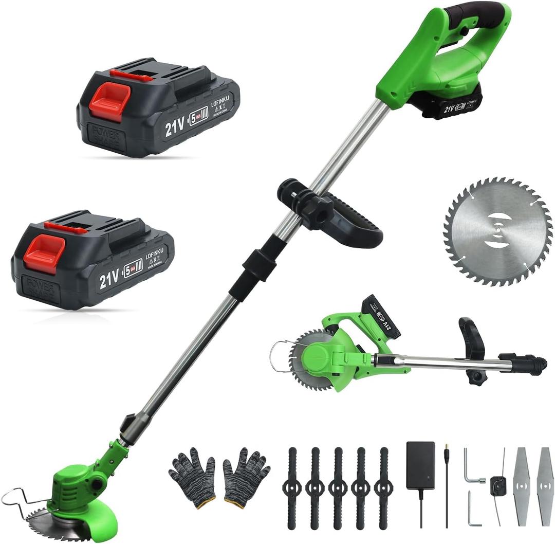 Cordless Weed Wacker,Electric Weed Eater,2 Batteries,Grass Trimmer Cordless,Lightweight and Foldable Design,Weed Erimmer Green GCJ