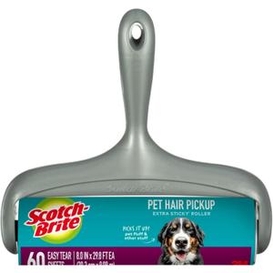 Scotch-Brite Pet Hair Pickup Extra Sticky Large Lint Roller, Designed for Removing Fur + Fluff on Couches, Clothes, Dog and Cat Beds, & More, 1 Pack, 60 Easy-Tear Adhesive Sheets Total