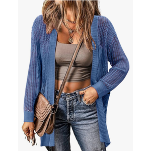 Zeagoo Women 2025 Lightweight Crochet Cardigan Long Sleeve Open Front Knit Sweater Summer Kimono Cover Up with Pockets, Size Medium