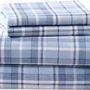 Laura Ashley - Flannel Sheets Queen Size, Anti-Pilling & Wrinkle Resistant Cotton, Touchably Soft for All-Season Comfort - Bed Sheets with Matching Pillowcases & Fitted Sheet (Mulholland Plaid Blue)