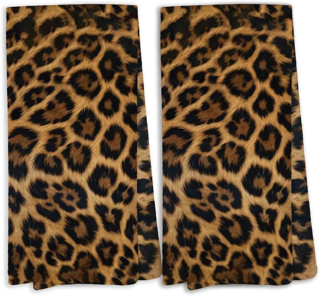 KTYHD Leopard Print Kitchen Towels, Cheetah Decor Dish Towels for Kitchen, Trendy Retro Cheetah Print Bathroom Hand Towels Decorative Set of 2, Leopard Gifts for Women