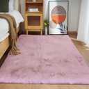 Ghouse Ultra Soft Faux Rabbit Fur Rug 4x6, Machine Washable Area Rugs for Bedroom Fluffy Rugs for Living Room, No-Shedding Carpet Sheepskin Rug Pink