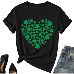 St.Patrick Day Lucky Shirt for Kids-Irish Girls Shamrock Tee Tops Boys Toddler Clover Short Sleeve (Black, S)