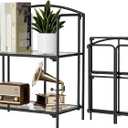 Crofy No Assembly Folding Bookshelf for Living Room, 2 Tier Black Collapsible Book Shelf for Home Office, Portable Bookcase Storage Organizer