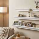 MELANNCO Floating Wall Shelves Set of 4, White Wood Display Shelves for Wall, Includes 6, 12, 20 and 24 Inch Sizes with Raised Edges and Mounting Hardware for Room Decor, Home Decor