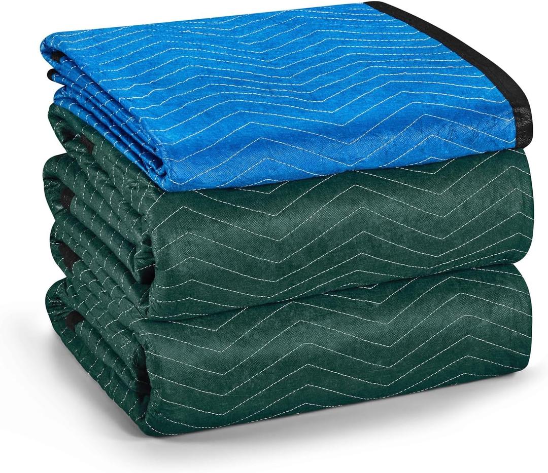 3 Pack Moving Blankets Combo, 1PC 72"x80" (3lb/ES) + 2PCS 80"x144"(7lb/ea)