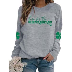 UNIQUEONE St Patricks Day Sweatshirt - Here for The Shenanigans Sweatshirts Women Casual Irish Long Sleeve Pullover Tops, M