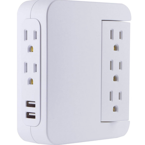 GE 5-Outlet 2 USB Port Surge Protector Swivel Wall Tap, White - 39429