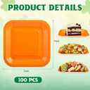 Dandat 100 Pack 7 Inch Graduation Paper Square Plates Appetizer Disposable Cake Plates Disposable Lunch Metallic Foil Dessert Tableware for Birthday Wedding Anniversary Party Supplies (Orange)