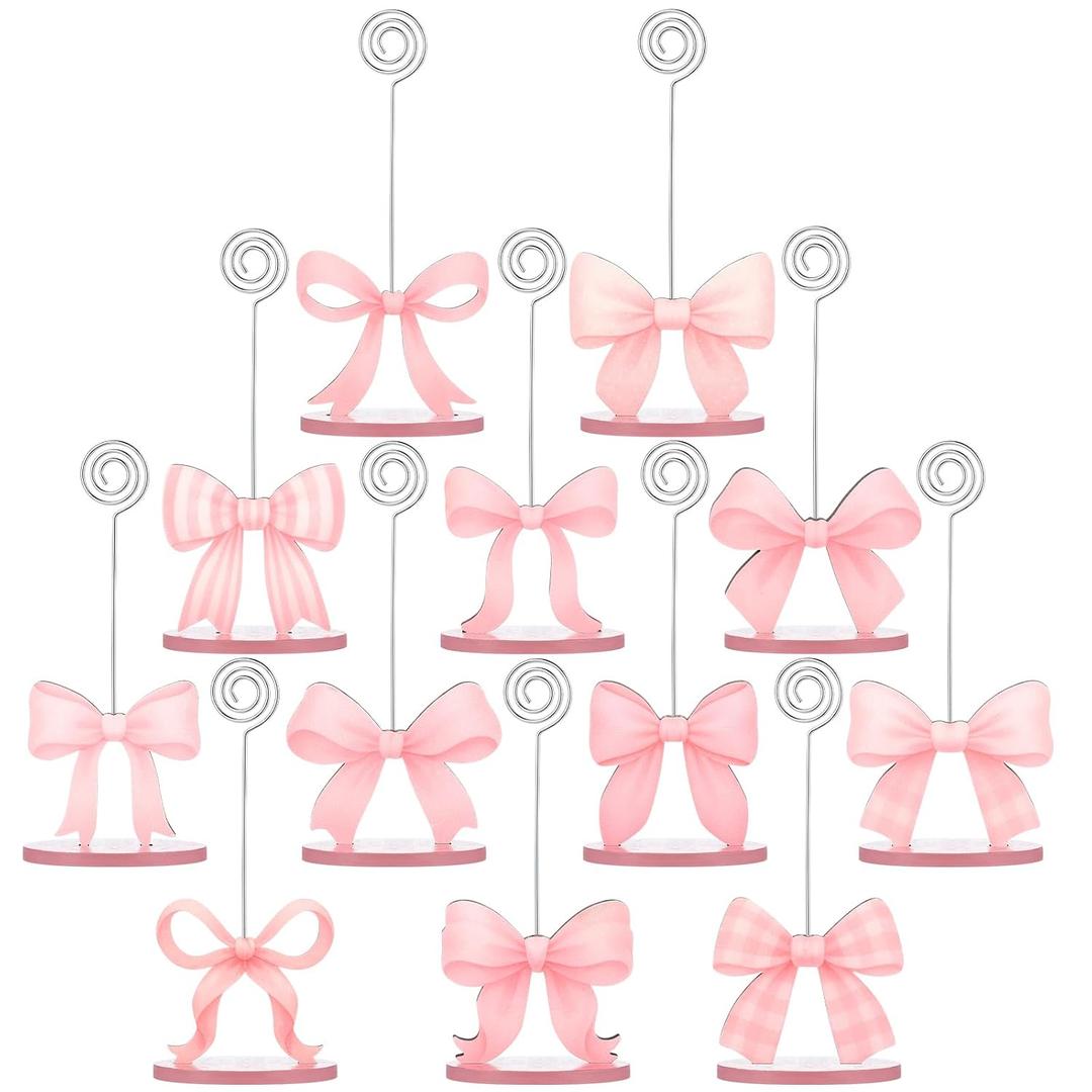 Novabright 12 Pcs Pink Bow Centerpieces for Table Pink Bow Place Card Holders Coquette Reserved Seating Signs Table Number Holders Party Decorations for Wedding Birthday Baby Shower