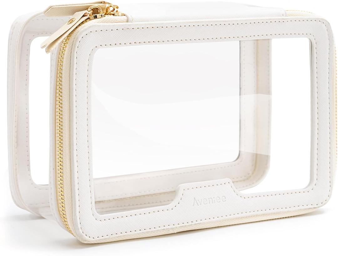 Aveniee Clear Makeup Bag, Large Transparent Cosmetic Pouch with Dual Zippers, Travel Toiletry Case Car Organization for Women Enssantials (Off-White)