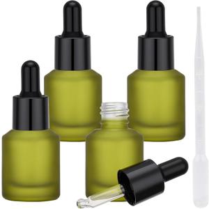 Segbeauty 0.5oz Frosted Glass Dropper Bottles for Oils, 15ml Eye Dropper Bottle Refillable, 4pcs Green Essential Oil Bottles Empty, Liquid Travel Containers for Toiletries, Mini Travel Face Oil Bottle