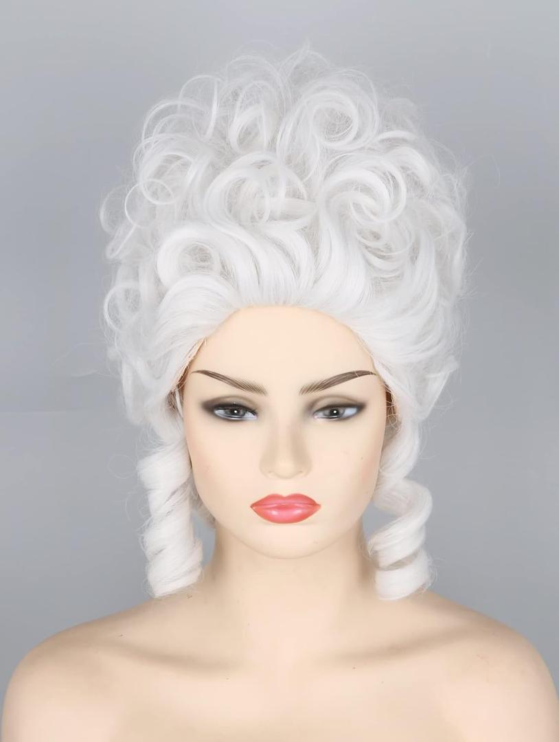 Topcosplay Halloween Costume Party Wigs for Women Girls White Powdered Wig Short Beehive Wigs Renaissance Wig