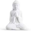 Ceramic Praying Buddha Figurine, Serene Medium Statue 11 Inches TallWhite