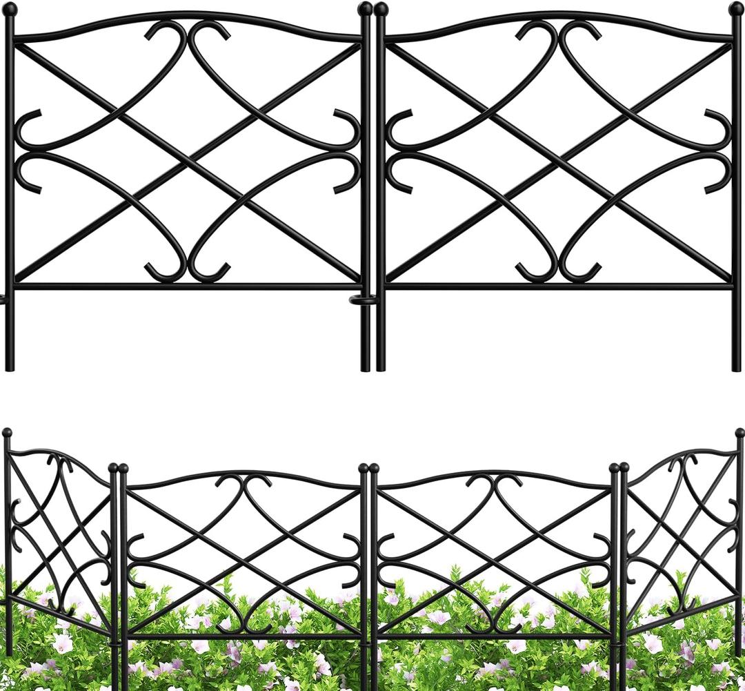 AMAGABELI GARDEN & HOME 5 Panels 32in(H)10ft(L) Decorative Garden Fences and Borders for Dogs No Dig Metal Fence Panel Garden Edging Border Fence For Animal Barrier Fencing for Flower Beds Yard Patio