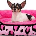Rectangle Washable Dog Bed– Soft Calming Puppy Beds, Durable Warm Pet Sofa with Non-Slip Bottom for Indoor Use.Pink S Size (18.9"x18.9"x6.3")