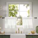 Anmao Non-See-Through Valance Kitchen Curtains 18 Inch Length 2 Panels Set, Off White Privacy Light Filtering Semi Sheer Over Sink Short Cafe Curtain Tiers for Small Windows, 25W x 18L, Ivory White