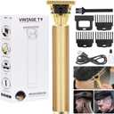 Premium Cordless Beard and Hair Trimmer for Men, Professional T-Blade Zero Gapped Rechargeable Grooming Kit, 4 Adjustable Limit Combs, Ideal Gift for Him, Unmatched Precision Luxury Care (Gold)