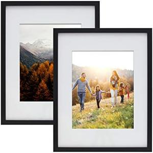 MIMOSA MOMENTS Gallery Picture Frame Wall with Art Prints and Paper Matt, Good for Two 8x10 Photos (Black, Set of 2-8x10'')