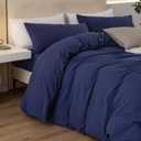 JIYUAN King Size Duvet Cover Set, 3-Piece - 100% Washed Cotton, Linen-Like Soft & Breathable with Zipper Closure, Includes 104x90 Inch Cover & 2 Pillowcases, Solid Navy Blue