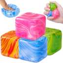 4 Pcs Stress Cube Bulk Ice Cube Stress Ball Anxiety Relief Soft Squeeze Sensory Ball for Party Favors Prizes Goodie Bag Stuffers (Pink,Blue,Green,Orange)