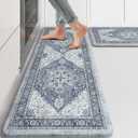 KIMODE Anti Fatigue Kitchen Mat, Cushioned Kitchen Mats for Floor 2 Piece, Boho Vintage Kitchen Rugs, Comfort Foam Standing Desk Mat for Laundry, Office, Sink Navy Blue 17"x47"+17"x29"