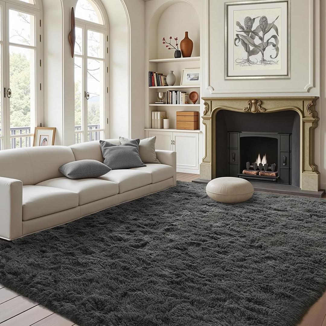 FinRec Soft Grey Rugs for Bedroom Living Room, 4x6 Feet Fuzzy Shaggy Area Rug, Non-Slip Fluffy Furry Shag Rug for Nursery Kids Room Dorm Room Home Decor, Indoor Plush Floor Carpet