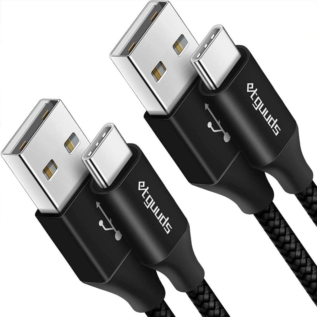 etguuds USB to USB C Cable 2ft, 2-Pack USB A to Type C Charger Cord Fast Charging for Samsung Galaxy A17 A16 A15 A26 A36 A56, S25 S24 S23 S22 S21 S20 S10 Note 20, for iPhone 17 16 15, Moto, Black