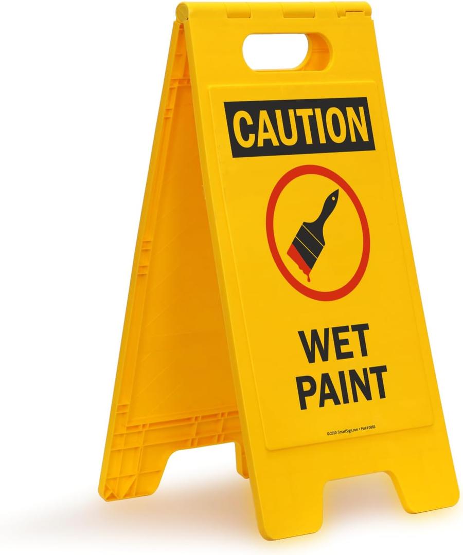 SmartSign "Caution - Wet Paint" Folding Floor Sign | 25" x 12" Plastic