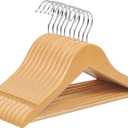 SONGMICS Kids Wooden Hangers 10 Pack, Solid Wood Baby Hangers, Children's Coat Hangers with Pants Bar, Shoulder Notches, Swivel Hooks, 12.6 x 7.5 Inches, Natural and Silver UCRW06NL