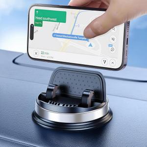 OATSBASF Dashboard Cell Phone Holder, Car Phone Mount 360 Rotatable Car with Non-Slip Silicone, Compatible with iPhone,Samsung,Android Smartphones, Silver Black