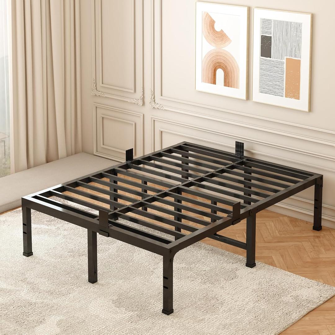 FUIOBYVV King Bed Frames, 18 Inch Heavy Duty Metal Platform Bed Frame Twin Size Support Up to 3500 lbs, No Box Spring Needed/No Shaking/Steel Slat Support/Noise Free/Easy Assembly