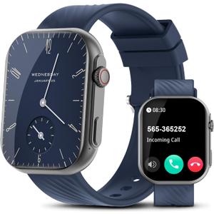 Smart Watch for Men Women (Answer/Make Call), 2.0"Smartwatch Fitness Tracker with 100+ Sport Modes, Heart Rate/Sleep Monitor, Pedometer, SpO2, IP67 Waterproof, Activity Tracker for Android iOS Phones (Blue)