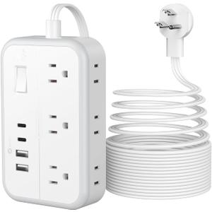 Flat Plug Extension Cord 25 ft, Power Strip, Outlet Extender with 6 Outlets 4 USB Ports, Overload Protection, Long Extension Cord with Multiple Outlets for Indoor, Home, Office, White