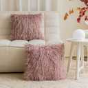 Home Brilliant Dusty Rose Pillow Covers 18x18 Pillows Fluffy Fuzzy Fur Pillow Covers Set of 2 Shaggy Cushion Cover 18 x 18 inch, Dusty Pink