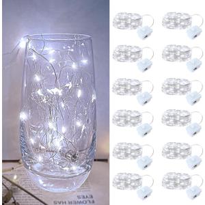 12 Pack Led Fairy Lights - White, Battery Operated LED Silver Wire String Lights, 7FT 20LED Mini Firefly Starry String Lights Waterproof Led Twinkle Lights for Mason Jar DIY Christmas Decor