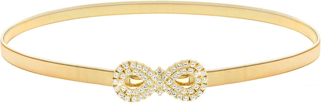 LIMHOO Women's Skinny Metal Waist Belt Elastic Thin Waist Belt for Dress Stretch Chain Belt (HY19416-Gold-S)