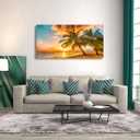 Beach Themed Wall Art Canvas Prints Seascape Picture Bathroom Dcor Ocean Tree Sunset Paintings for Living Room Bedroom Office Home Kitchen Decorations 28x57 Wooden Framed Natural Landscape Artwork