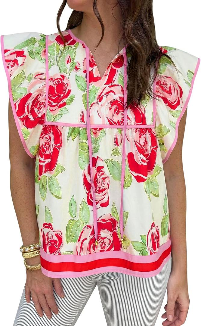 Cicy Bell Womens Peplum Floral Blouses Babydoll Ruffle Cap Sleeve Boho Tops | Flutter Short Sleeve Top,V Neck,Dressy Casual Summer Flowy Shirts,Versatile for Daily Vocation (M)