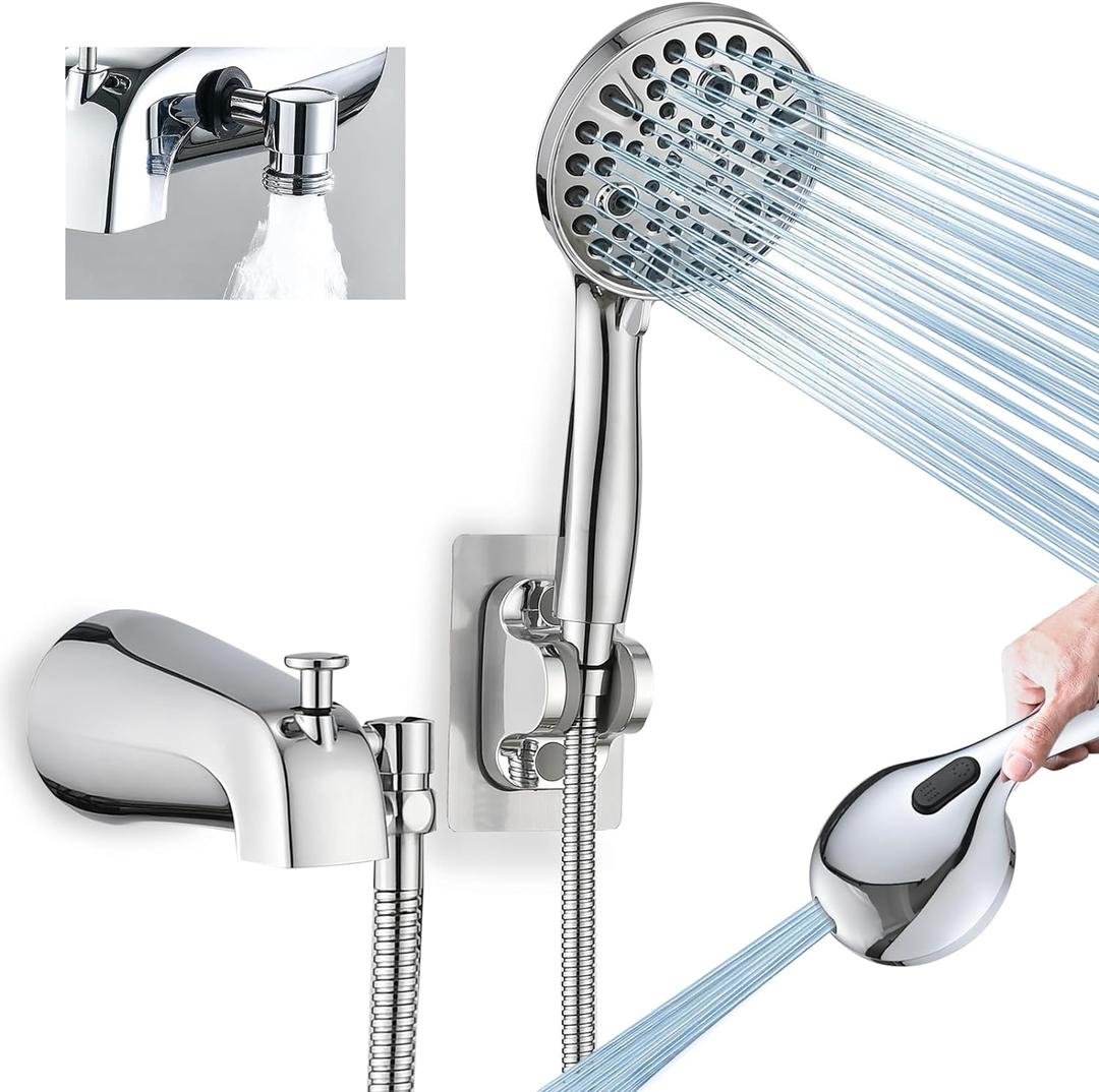 All Metal Bathtub Faucet with Sprayer 10 Settings, Fit for 1/2 inch or 3/4 inch Thread Pipe, 1/2 inch Slip on Pipe,Tub Spout with Diverter Chrome