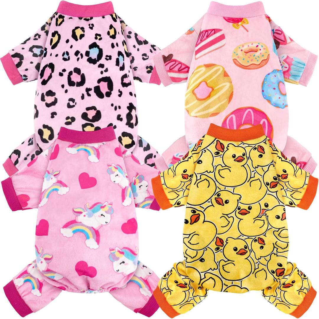 4 Pack Dog Pajamas Soft Lightweight Dog Recovery Suit Onesie Clothes for Female Pet Boys Girls Dogs (XS (Back: 5.5",Chest: 10.6", 1.5-2.5lbs))