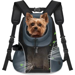 WOYYHO Pet Dog Carrier Backpack Small Dog Front Backpack Ventilated Mesh Dog Travel Back Pack with Safety Belt for Travel Hiking Cycling Outdoor Adventures (Size M: 5-9 lbs, Dark Gray)